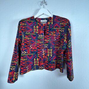 Vintage IONA Womens Multicolor Geometric Jacket Medium Buttons Long Sleeve Boho
